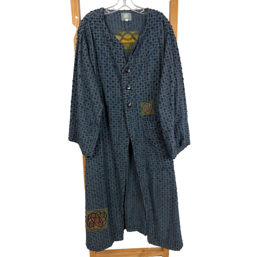 Blue Fish Vintage Blue Plush Chenille Patched Long Duster Jacket Size 0 MED
